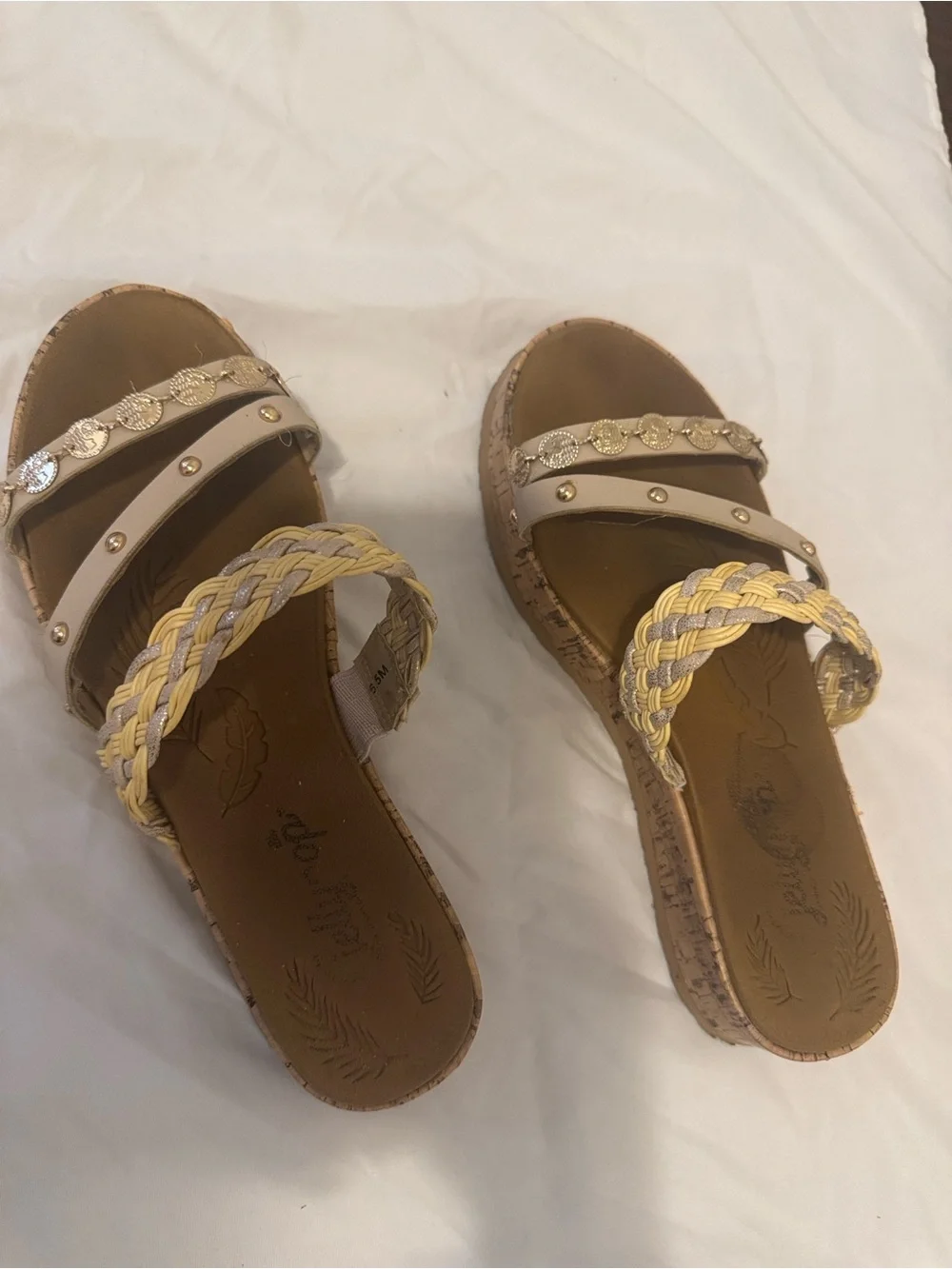 Jellypop Braided Yellow & Tan Platform Sandals